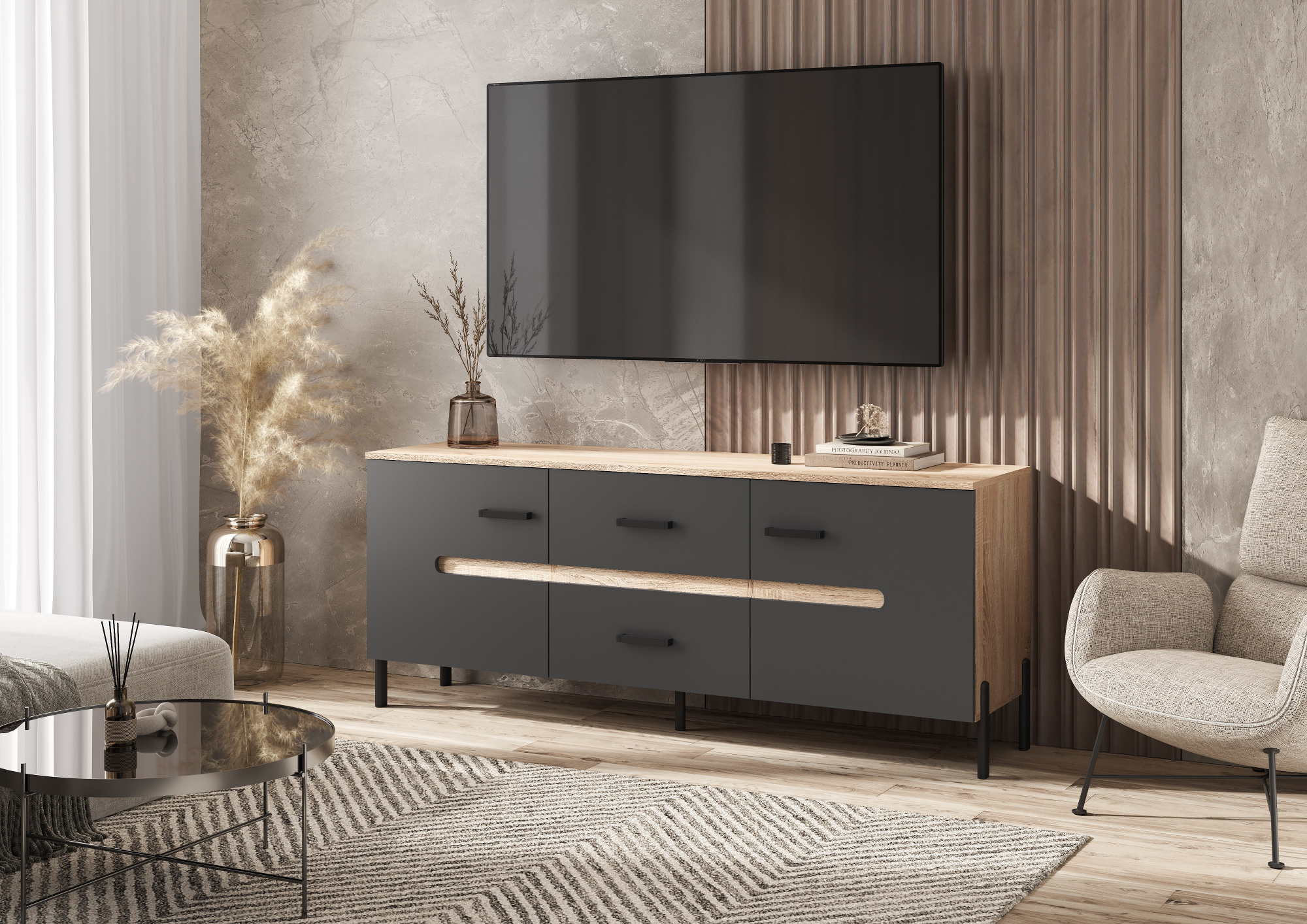 Ким_Тумба TV_Дуб сонома + Графит_01_001-min